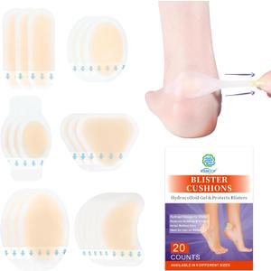 2 x KONGDY Blister Bandages for Feet, Hydrocolloid Cushion for Blister Prevention, Waterproof Bandages for Heels, Toes, Hand and Skins, 20 Counts