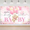 Mocsicka We Can Bearly Wait Backdrop Pink Bear Baby Shower Banner Girls Baby Shower Party Decorations Photo Booth Props (Pink, 6x3.6ft)