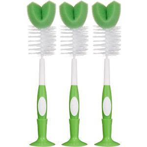 Amazon Brand - Mama Bear Baby Bottle Brush with Nipple Cleaner and Suction Cup Stand, White (Pack of 3)