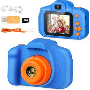 Kids Selfie Camera, Portable Digital Cameras Toys for Kids Christmas Birthday Gifts for Boys/Girls Age 3 4 5 6 7 8 9 with 32GB SD Card (Dark Blue)