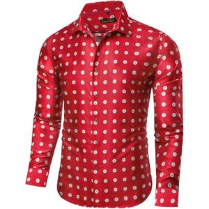 YourTies Mens Silk Paisley Dress Shirt Floral Button Down Shirt Jacquard Long Sleeve Regular Causal Wedding Party Prom Luxury (S)