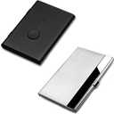 SENHAI 2 Pcs Business Card Holders, Professional Thumb-Drive Slide Out Business Card Case and Stainless Steel ID Name Wallet Credit Card Holder for Men and Women - Black