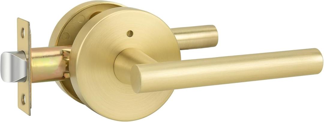 Goldenwarm Gold Privacy Door Handle, Heavy Duty Zinc Alloy Interior Door Handles, Interior Brushed Gold Door Lever for Bedroom, Bathroom, 1 Pack