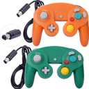 ONE250 2 Pack Classic Shock Joypad Wired Controller, Compatible with Wii NGC Gamecube Game Cube (Orange & Green)