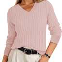 Cable Knit Sweater Women V Neck Tops for Women Long Sleeve Pullover Clothes Casual Trendy Outfits (X-Large, Pink)