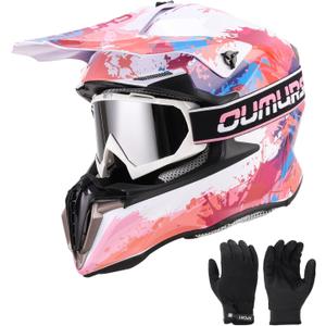 Dirt Bike Helmet for Kids Boys & Girls with Goggles & Gloves for 8-18 Years Old, DOT Certified Kid ATV Helmet Motocross Off Road, Large