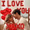 2 x 16 Inch I Love You Balloons XO XO Letter Day Balloons Red Heart Foil Balloon for Valentines Day Wedding Romantic Special Night Party Supplies Decorations