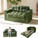 MAXYOYO Convertible Sofa Bed, Pull Out Loveseat Sleeper Sofa, 2 in 1 Folding Couch Bed, Fold Out Floor Couch with Pillows for Living Room Bedroom Lounge, Dark Green