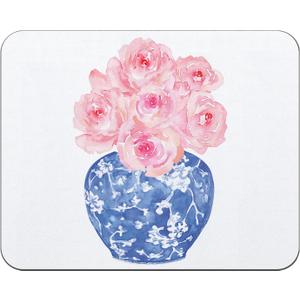 OFlich Inch Pink Rose Floral Mouse Pad, Blue and White Chinoiserie Square Mouse Pads for Desk, Vintage Mouse Pad, Aesthetic Mouse Pad, Blue Office Supplies, 9.5x7.9 Inch