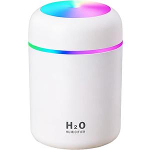 300ml USB Cool Mist Small Humidifier with Colorful Lights,Portable Mini Humidifier, Perfect for Bedroom, Office, Plants, travel & Car, White