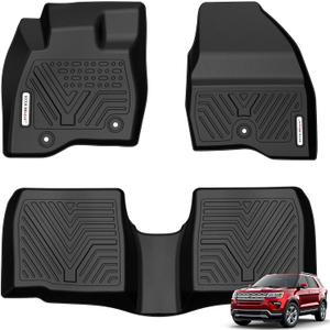 YITAMOTOR Floor Mats Compatible with 2015-2019 Ford Explorer Without 2nd Row Center Console, Custom Fit Floor Liners 1st & 2nd Row All- Weather Protection, Black