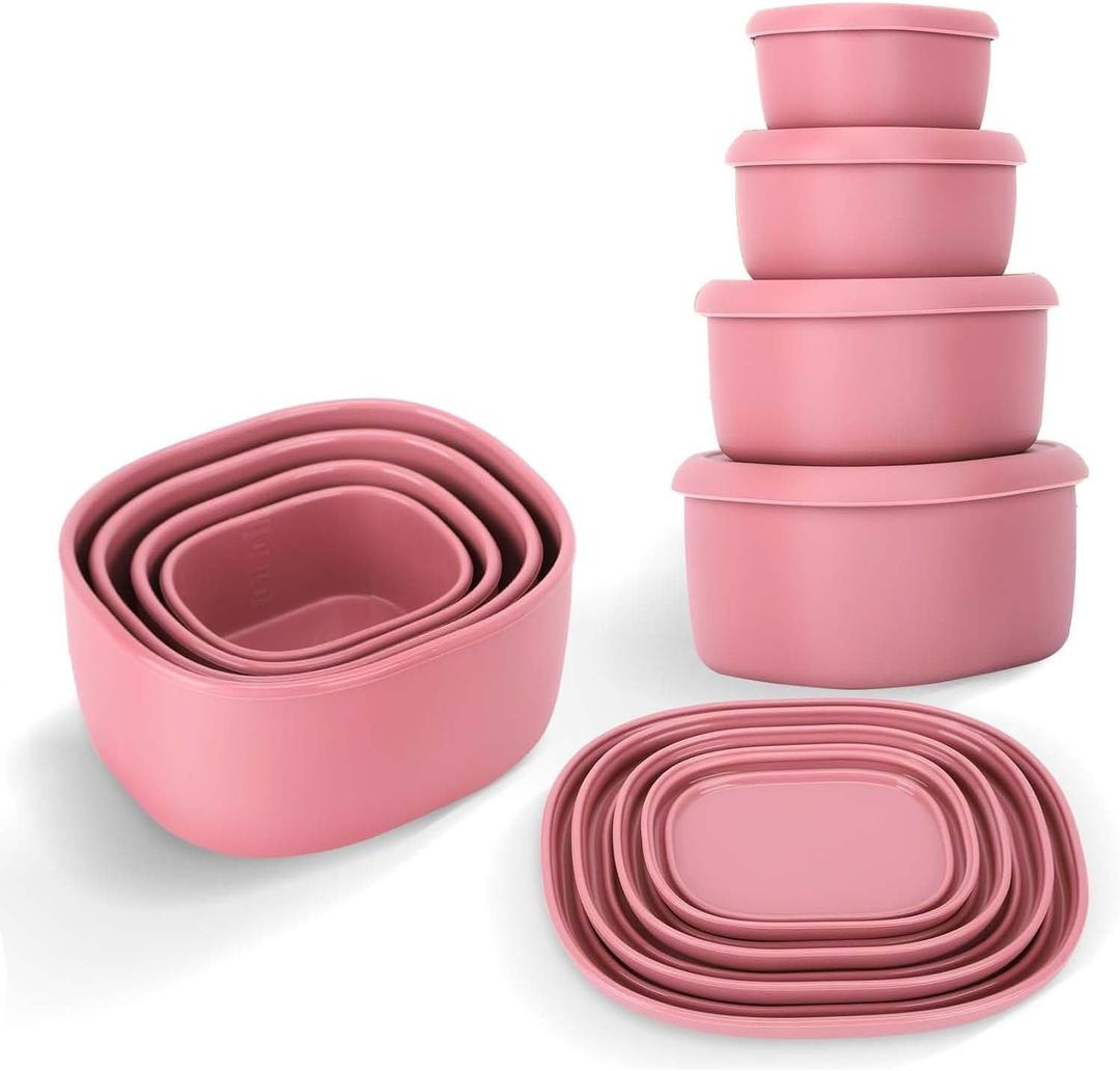 4Pcs Silicone Food Storage Containers with LidsBPA Free Reusable Silicone Storage Containers for Food Freezer Containers Freezer Dishwasher Safe (33.8oz, 20oz, 10oz, 6.7oz) (pink)