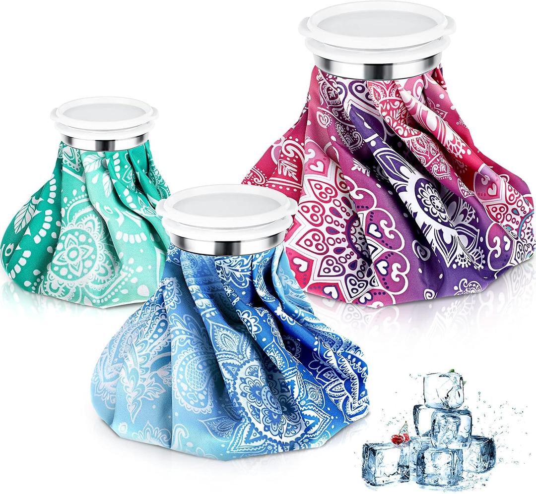 Nuanchu 3 Pieces Ice Bags for Injuries Reusable Ice Pack Hot Cold Water Bag 6, 9, 10 Inches Hot Cold Therapy and Pain Relief Pain Screw Top for Sports Knee Head Leg(Mandala Style)
