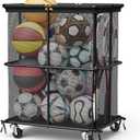 Vrisa Rolling Storage Cart, Outdoor Ball Storage with Side Zipper Garage Organizers and Storage with Wheels Sports Equipment Organizer for Garage Outdoor & Indoor