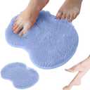 Beskar Shower Foot Scrubber Mat with Non-Slip Suction Cups, 2025 New Foot Back Cleaning Pad Back Washer Exfoliating Bath Wash Pad, Wall Mounted Slip Suction Cups for Back Exfoliating Bath Wash Pad (Blue)