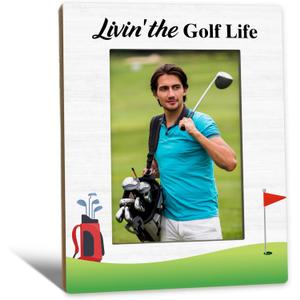 Golf Gifts Picture Frame 5x7, Gifts for Golfers Photo Frame, GolfGifts for Golfers Friends Women Men Dad, Livin'The Golf Life Holiday Wooden Picture Photo Frames for Desk Home Room Decor