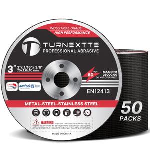 Turnextte 50 Pcs 3 inch Cut Off Wheels for Die Grinder, 3" Diameter and 1/16" Thickness and 3/8" Inner Arbor Cutting Discs for Die Grinder, Thin Cut Blades for Metal & Stainless Steel Cutting
