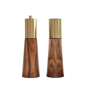 Salt and Pepper Grinder Set, Acacia Wooden Pepper Grinder with Adjustable Coarseness, Refillable Ceramic Blade Grind, Gold Pepper Mill for Kitchen (7.5IN-Acacia Wood)