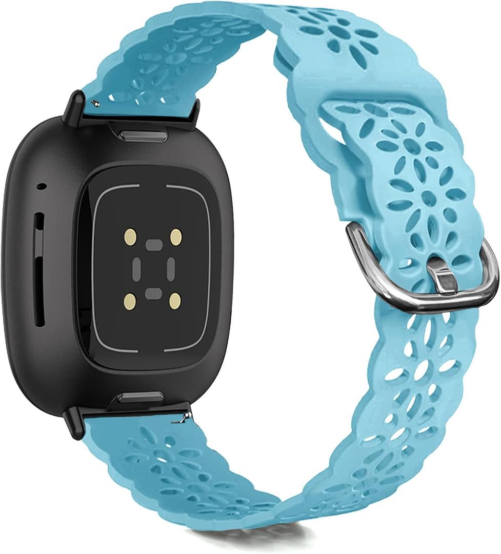 Ginkgonut Beautiful Silicone Slim Sport Band Compatible with Fitbit Sense/Versa 3 / Versa 4 / Sense 2 Bands Women, Soft Silicone Lace Replacement Smartwatch Wristband for Women