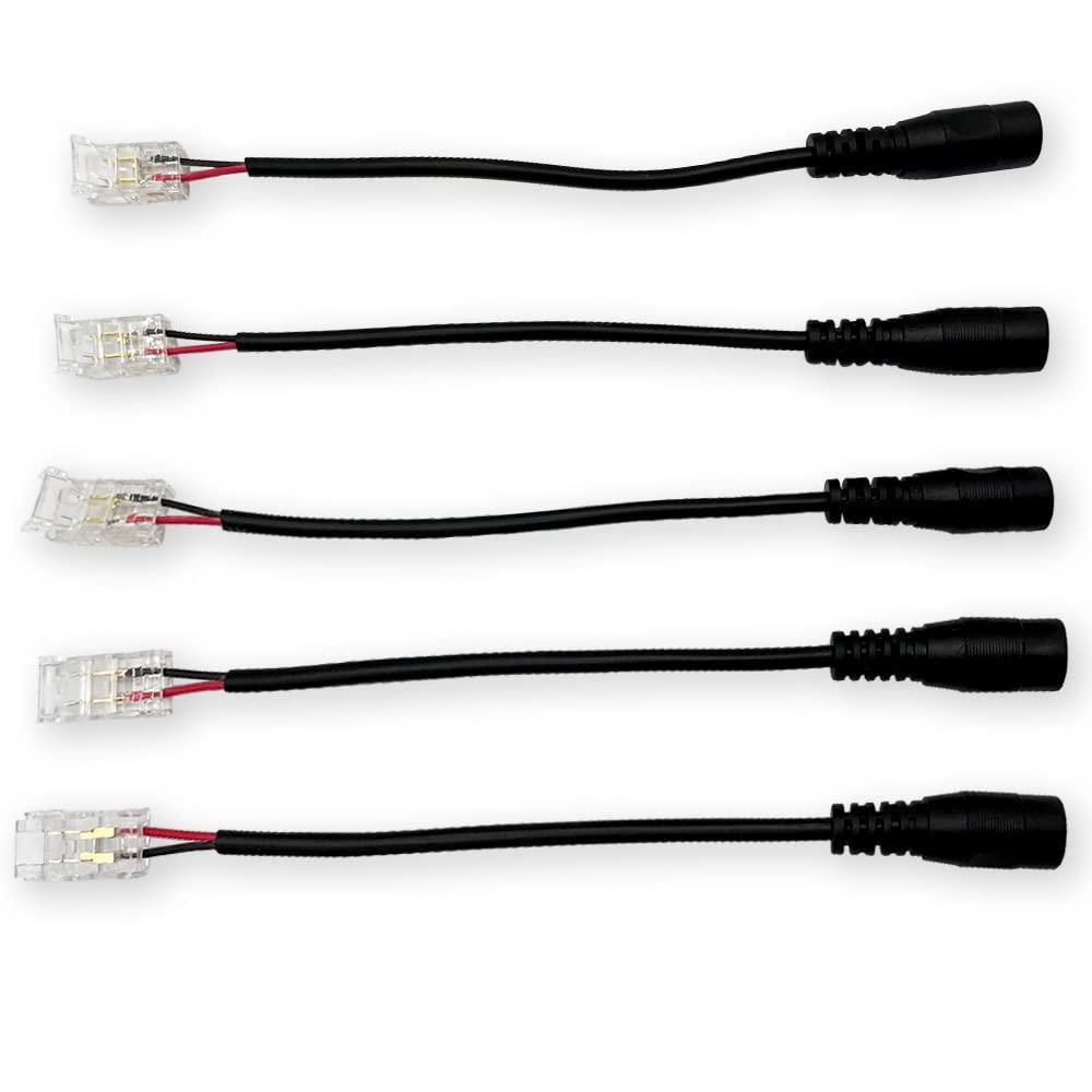 COB LED Strip Quick Click Connector Cable with DC Female Input 2-Pin 5/8/10MM PCB Board Free Soldering Easy Connetor for Sigle Color COB LED Strip (for 8mm PCB)