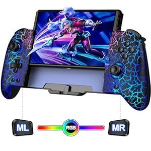 Switch Controllers for Nintendo Switch/OLED,Hall Effect Switch Wireless Joypad Controller,One-Piece Ergonomic Controller for Handheld Mode,Switch Accessories Remote with RGB/Battery/Turbo/Mapping