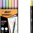 BIC Intensity 2 in 1 Dual Tip Fineliner Pens, Fine Tip (0.7mm) and Flexible Brush (3.7mm), Assorted Pastel Colors, 6-Count Pack