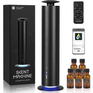 JEKAL Waterless Scent Diffuser Starter Kit with 5 Oils - Smart APP Cold Air Scent Machine, Up to 2000 Sq Ft for Homes Offices Hotels Spas - Quiet Essential Oil Diffuser 8H Battery 3-Color Light, Black