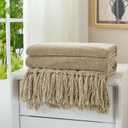Chenille Throw Blanket for Couch with Tassels,50"X60" Soft Cozy Lightweight Knitted Boho Decorative Blankets for Bed and Sofa,Taupe