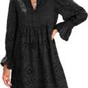 Dokotoo Womens 2024 Casual Dress Tassel V Neck Long Sleeve A Line Hollow Out Lace Ruffle Party Dresses (Medium)