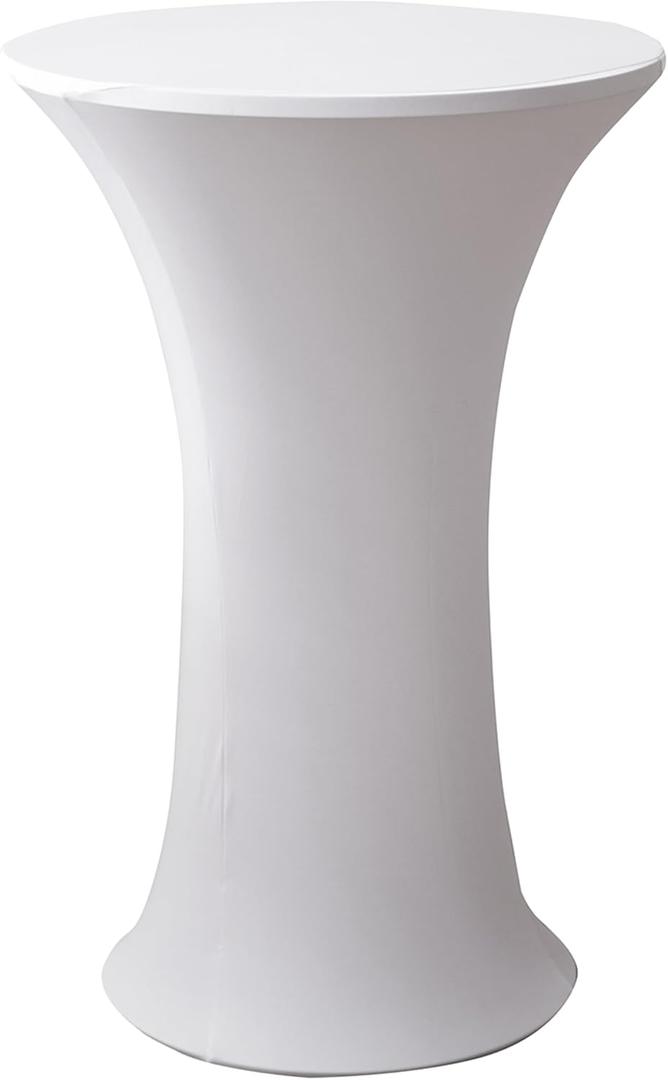 24x43 Inch Round Spandex Cocktail Tablecloth, White Elastic Fitted Highboy Bar Table Cloth, High Top Circular Base Adjustable Pub Table Cover for Wedding Pool Party Anniversary