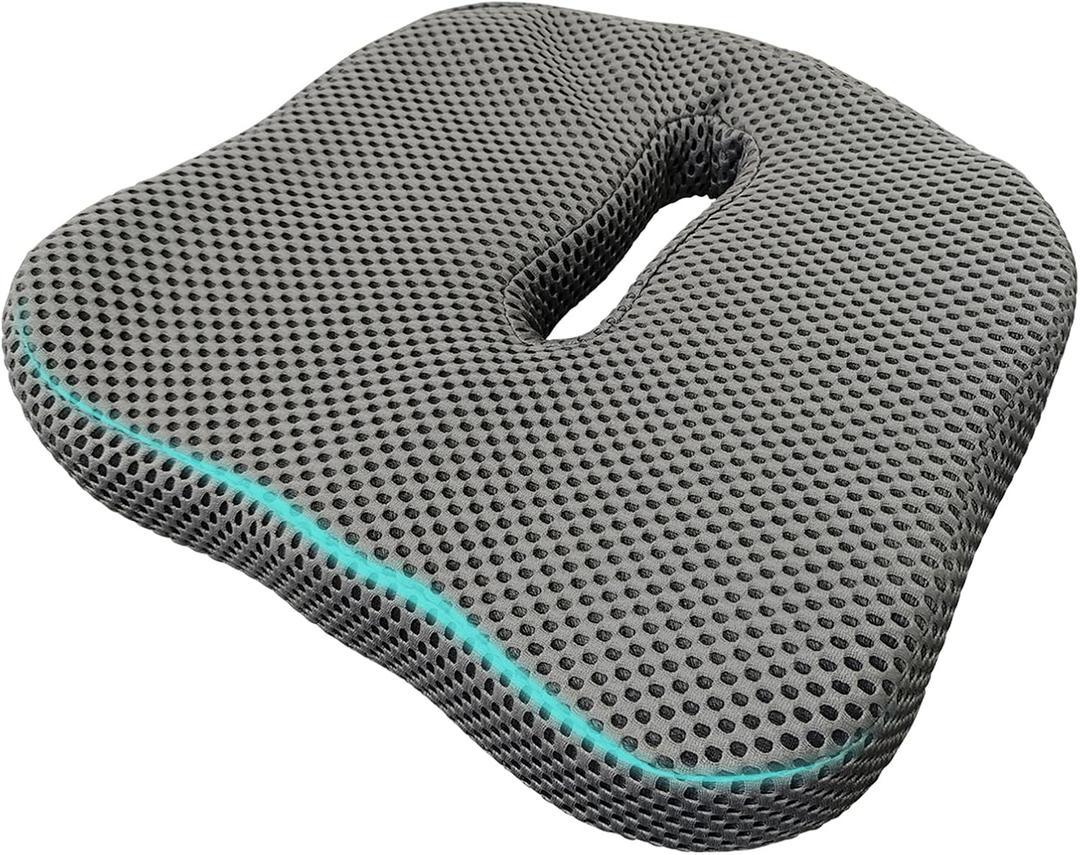 TPU Seat Cushion, 17.72x17.72x1.97 Inches, Square Mesh Design, Breathable Moderate Softness, Machine Washable Donut Pillow for Adult Seating Support Relief Tailbone(Black), Standard