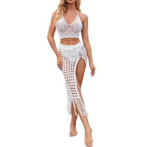 Milumia Women's Hollow Out Crochet Swimsuit Cover Up Skirt Beach Coverup Bodycon Maxi Skirt Size S