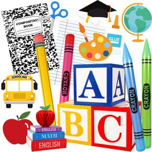 23 Pcs Kindergarten Giant Back to School Decorations Classroom Party Decor Abc Alphabet Party Favor Box Large Inflatable Pencil Crayon Balloons for Kindergarten Back to School Celebration Supplies