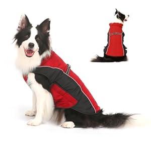 Warm Dog Winter Coat, Gimilife Dog Sweater Cold Weather Coats Waterproof Dogs Apparel Clothes Pet Jacket Padded Vest Outfit for Small Medium Large Dogs (L ( 23-48 LB | 17.71"Neck Girth ), Red)