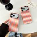 for iPhone 17 Pro Case, Cute Striped Shockproof Slim TPU PC Cover | Orange | Drop Protection | Lightweight | Designed for Women & Girls