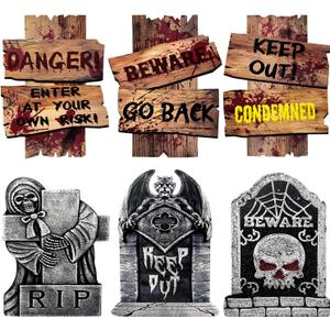 Halloween Decorations Outdoor, 6 Pack Realistic Corrugated Plastic Tombstones and Scary Graveyard Signs with Stakes, Statues Scary Lawn Decor for Vampire Graves, Garden, Home and Party