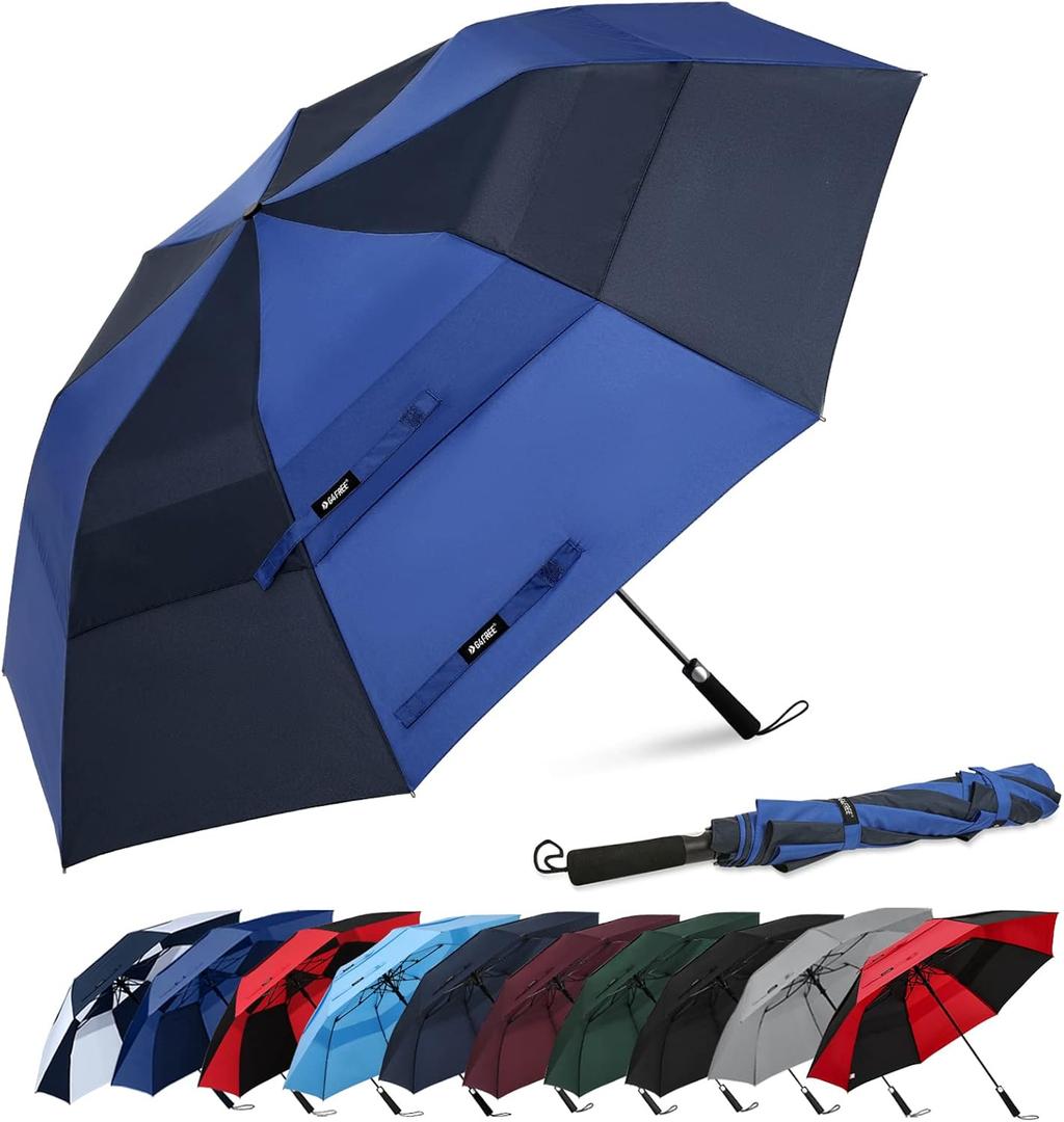 G4Free 62inch Portable Golf Umbrella Automatic Open Large Oversize Vented Double Canopy Windproof Waterproof Sport Umbrellas(Blue/Navy)
