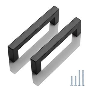 Probrico 5 Pack 4" Hole Center Cabinet Pulls Matte Black Stainless Steel Kitchen Drawer Pulls Square Bar Cabinet Handles Kitchen and Bathroom Cabinets Cupboards Chest Hardware