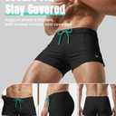 3 Inches Men Swim Trunks Swim Brief Square Leg with Pocket (Black, L)