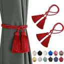 BEL AVENIR 2 Pack Curtain Handmade Tiebacks Decorative Curtain Holdbacks with Tassel (Red, 2 Pack)