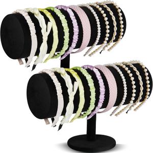 Wenqik 2 Pcs T Bar Headband Holder Velvet Headband Rack Organizer Hairband Earring Display Stand for Girls Women(Black)
