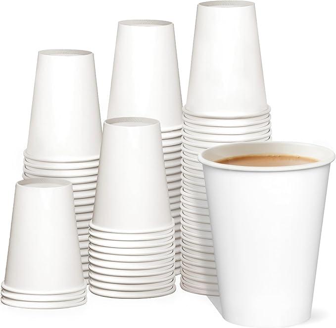 12 oz.- 100 Pack Paper Hot Cups, Coffee Cups - White
