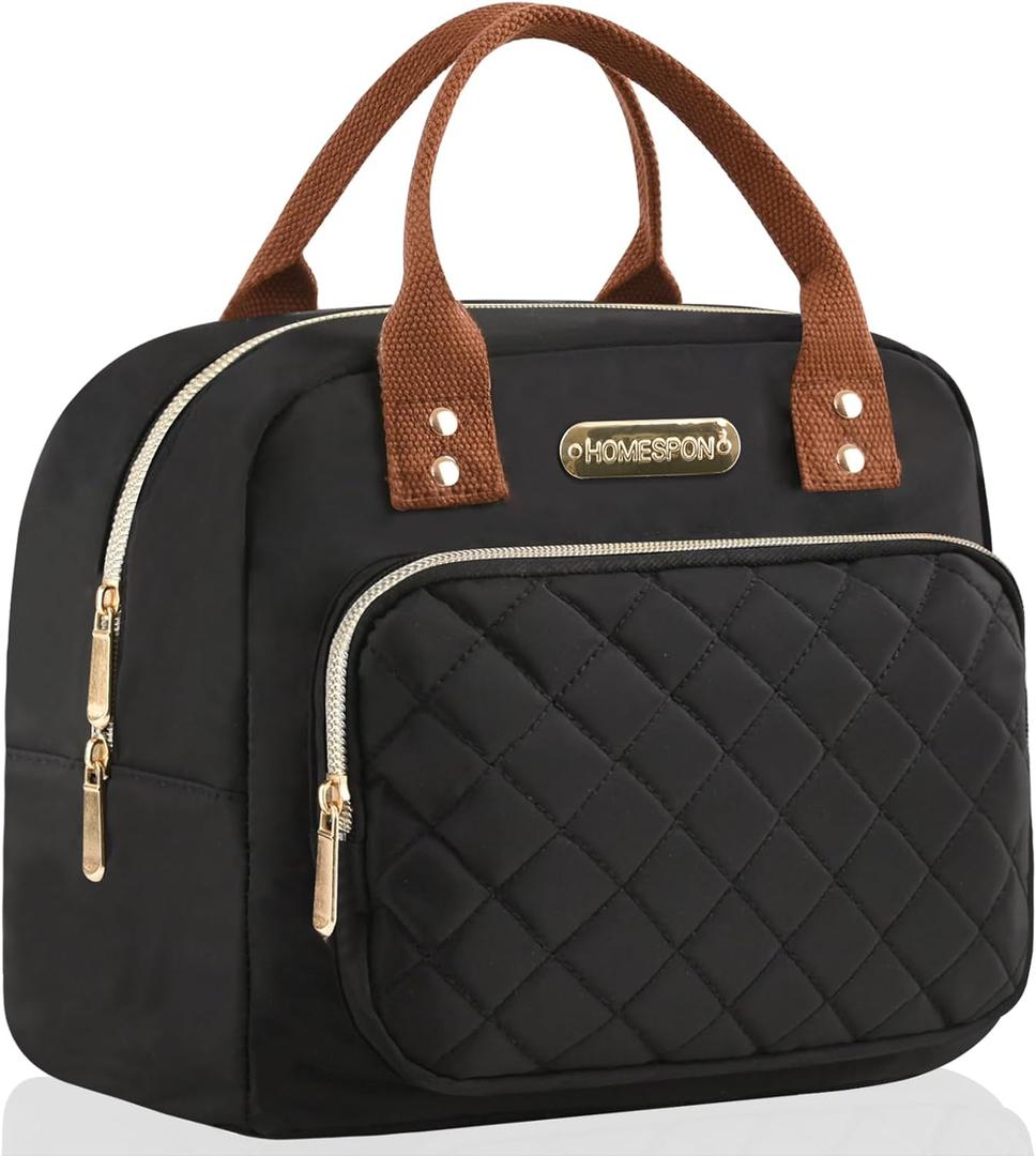 Buringer HOMESPON Lunch Bag for Woman Man Adults with Front Pocket Insulated Lunch Tote Lunch Box Container for Work Picnic or TravelGolden Black