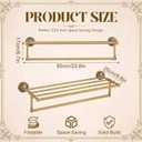 24" 2-Tier Flower Style Brass Foldable Towel Rack with Hooks, measures 24'' long by 10.2'' deep, 24.8"L x 9.84"W x 2.95"H