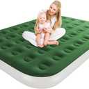 Queen Air Mattress with Built in Pump, Inflatable Mattress for Home, Blow up Air Bed 2 Min Quick Inflation and Deflation, Thin Velvet Top, 10'' Queen Size Green