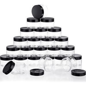 24 Pieces Empty Clear Plastic Jars with Lids Round Storage Containers Wide-Mouth for Beauty Product Cosmetic Cream Lotion Liquid Butter Craft and Food (Black Lid, 8 oz)