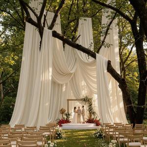 4 Panels 5ftx30ft Beige Ceiling Drapes for Wedding Parties, 60"W x 360"L