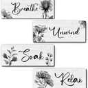 4 Pieces Bathroom Wall Art Rustic Farmhouse Decor Sign Relax Soak Unwind Breathe Wood Hanging Sign for Home Spa Bathroom Laundry Decor (Black)