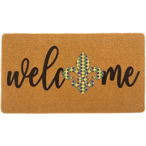 Mardi Gras Welcome Door Mat Outside Entrance, Faux-Coir Thin Doormat, Holiday Outdoor Decoration Outdoor Porch-Rug 17"X30" Non-Slip Dirt-Trapping for Home Garden Farm Spring Decor