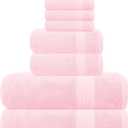 GLAMBURG Ultra Soft 8-Piece Towel Set - 100% Pure Ringspun Cotton, Contains 2 Oversized Bath Towels 27x54, 2 Hand Towels 16x28, 4 Wash Cloths 13x13 - Ideal for Everyday use, Hotel & Spa - Pink